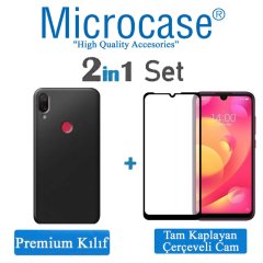 Microcase Xiaomi Mi Play Premium Matte Silikon Kılıf - Siyah + Tam Kaplayan Çerçeveli Cam