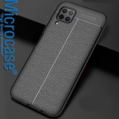 Microcase Huawei P40 Lite Leather Tpu Silikon Kılıf - Siyah + Tempered Glass Cam Koruma