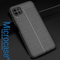 Microcase Huawei P40 Lite Leather Tpu Silikon Kılıf - Siyah + Tempered Glass Cam Koruma