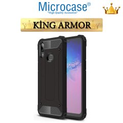 Microcase Samsung Galaxy A10s King Serisi Armor Perfect Koruma Kılıf - Siyah + Tempered Glass Cam Koruma