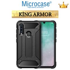 Microcase Samsung Galaxy A20s King Serisi Armor Perfect Koruma Kılıf - Siyah + Tempered Glass Cam Koruma