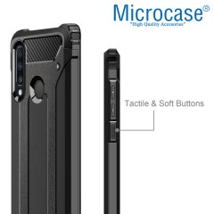 Microcase Samsung Galaxy A20s King Serisi Armor Perfect Koruma Kılıf - Siyah + Tempered Glass Cam Koruma