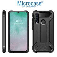 Microcase Samsung Galaxy A20s King Serisi Armor Perfect Koruma Kılıf - Siyah + Tempered Glass Cam Koruma