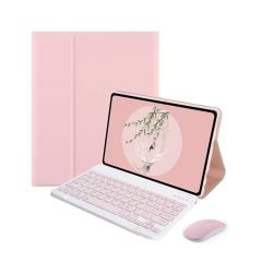 Microcase Samsung Galaxy Tab S9 FE SM-X510 ile uyumlu Bluetooth Klavye ve Mouse + Standlı Kılıf - BKK6 Pembe
