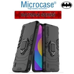 Microcase Xiaomi Mi 9 Lite Batman Serisi Yüzük Standlı Armor Kılıf - Siyah + Tempered Glass Cam Koruma