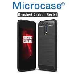 Microcase OnePlus 7 Brushed Carbon Fiber Silikon Kılıf + Tam Kaplayan Çerçeveli Cam