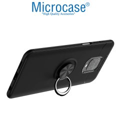 Microcase Xiaomi Redmi Note 9S - Redmi Note 9 Pro - Redmi Note 9 Pro Max Focus Serisi Yüzük Standlı Silikon Kılıf - Siyah + Tempered Glass Cam Koruma