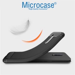 Microcase OnePlus 7 Brushed Carbon Fiber Silikon Kılıf + Tam Kaplayan Çerçeveli Cam