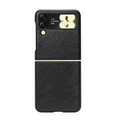 Microcase Samsung Galaxy Z Flip 3 için Deri Desenli Plastik Koruma Kılıf - Siyah