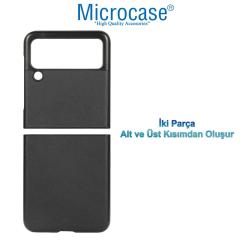 Microcase Samsung Galaxy Z Flip 3 için Deri Desenli Plastik Koruma Kılıf - Siyah