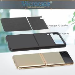 Microcase Samsung Galaxy Z Flip 3 için Deri Desenli Plastik Koruma Kılıf - Siyah
