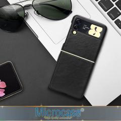 Microcase Samsung Galaxy Z Flip 3 için Deri Desenli Plastik Koruma Kılıf - Siyah
