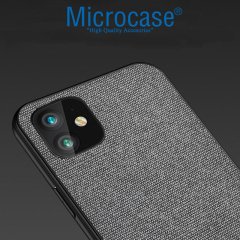 iPhone 12 Fabrik Serisi Kumaş ve Deri Desen Kılıf - Gri