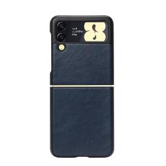 Microcase Samsung Galaxy Z Flip 3 için Deri Desenli Plastik Koruma Kılıf - Lacivert