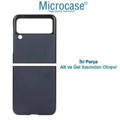 Microcase Samsung Galaxy Z Flip 3 için Deri Desenli Plastik Koruma Kılıf - Lacivert