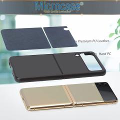 Microcase Samsung Galaxy Z Flip 3 için Deri Desenli Plastik Koruma Kılıf - Lacivert
