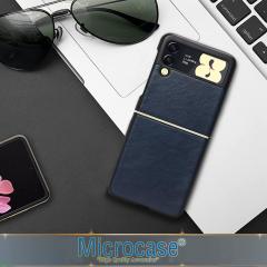 Microcase Samsung Galaxy Z Flip 3 için Deri Desenli Plastik Koruma Kılıf - Lacivert