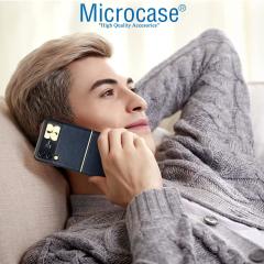 Microcase Samsung Galaxy Z Flip 3 için Deri Desenli Plastik Koruma Kılıf - Lacivert