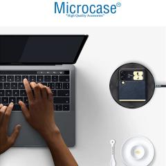 Microcase Samsung Galaxy Z Flip 3 için Deri Desenli Plastik Koruma Kılıf - Lacivert