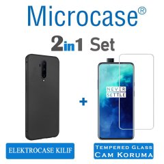 Microcase OnePlus 7T Pro Elektrocase Serisi Kamera Korumalı Silikon Kılıf - Siyah + Tempered Glass Cam Koruma