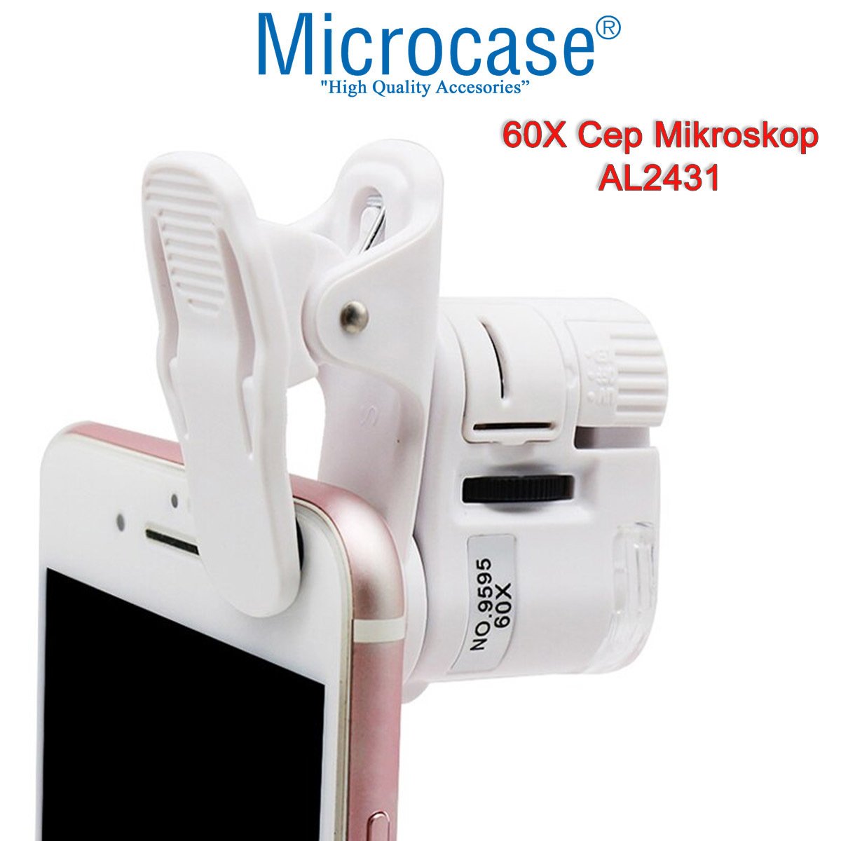 Microcase 60X Mini Cep Telefonu için Mandallı Mikroskop UV Ledli Büyüteç - AL2431