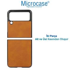 Microcase Samsung Galaxy Z Flip 3 için Deri Desenli Plastik Koruma Kılıf - Taba
