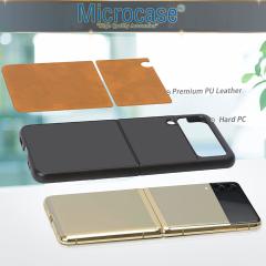 Microcase Samsung Galaxy Z Flip 3 için Deri Desenli Plastik Koruma Kılıf - Taba