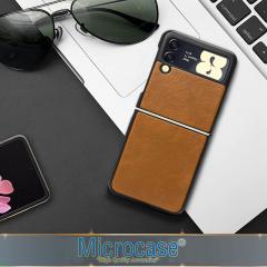 Microcase Samsung Galaxy Z Flip 3 için Deri Desenli Plastik Koruma Kılıf - Taba