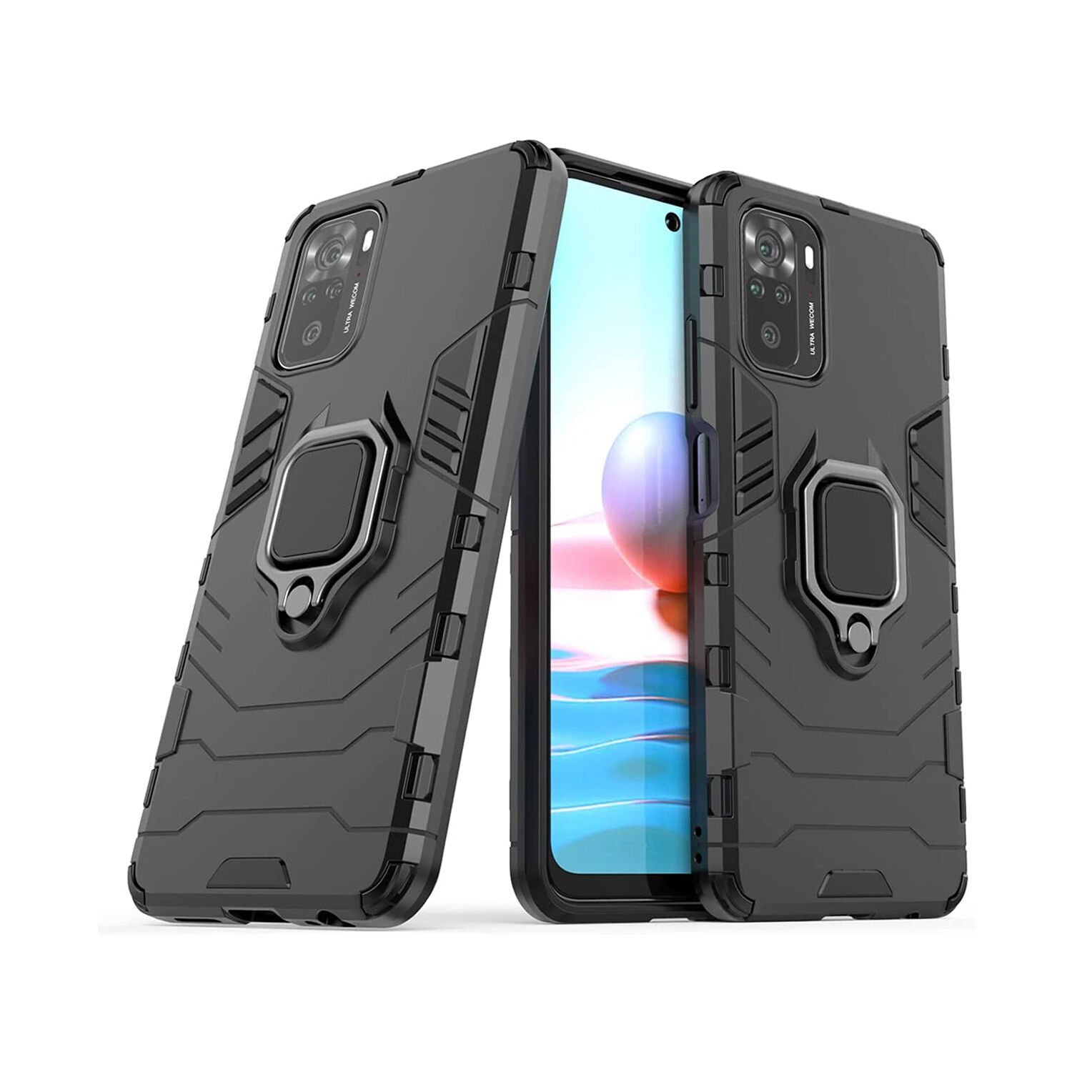 Microcase Xiaomi Poco M5s (Global) Batman Serisi Yüzük Standlı Armor Kılıf - Siyah AL3349