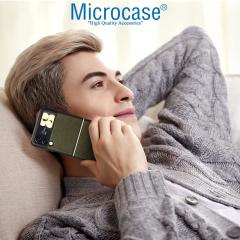 Microcase Samsung Galaxy Z Flip 3 için Deri Desenli Plastik Koruma Kılıf - Koyu Yeşil