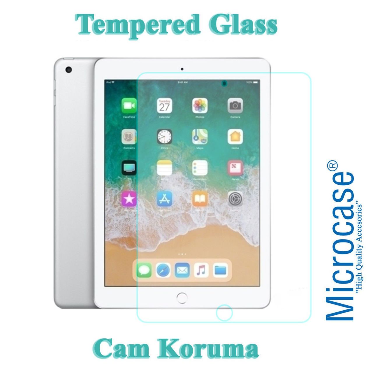 Microcase iPad 9.7 2017 Tempered Glass Cam Koruma
