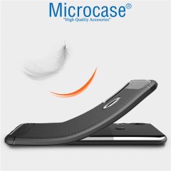 Microcase Huawei Y9 Prime 2019 Brushed Carbon Fiber Silikon Kılıf - Siyah + Tempered Glass Cam Koruma