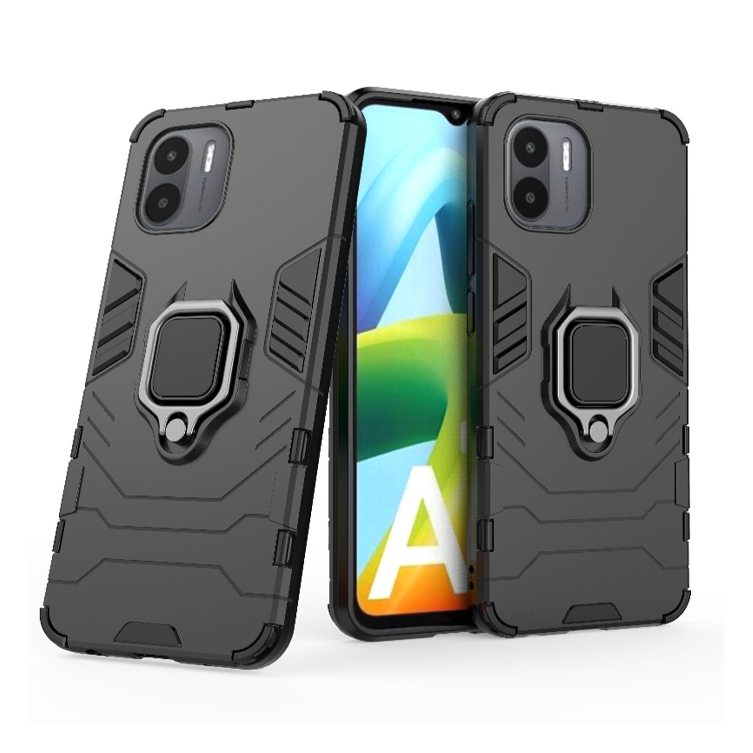 Microcase Xiaomi Redmi A1 / A1 Plus Batman Serisi Yüzük Standlı Armor Kılıf - Siyah AL3349