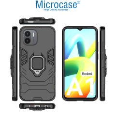 Microcase Xiaomi Redmi A1 / A1 Plus Batman Serisi Yüzük Standlı Armor Kılıf - Siyah AL3349