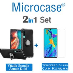 Huawei P30 Yüzük Standlı Armor Silikon Kılıf + CAM (SEÇ)