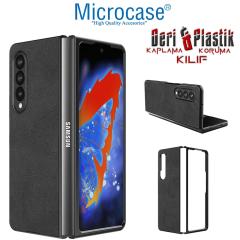 Microcase Samsung Galaxy Z Fold 3 için Deri Desenli Plastik Koruma Kılıf - Siyah