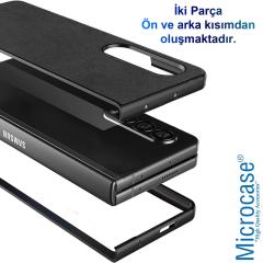 Microcase Samsung Galaxy Z Fold 3 için Deri Desenli Plastik Koruma Kılıf - Siyah