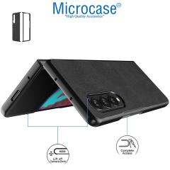 Microcase Samsung Galaxy Z Fold 3 için Deri Desenli Plastik Koruma Kılıf - Siyah