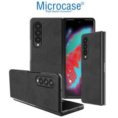 Microcase Samsung Galaxy Z Fold 3 için Deri Desenli Plastik Koruma Kılıf - Siyah