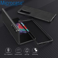 Microcase Samsung Galaxy Z Fold 3 için Deri Desenli Plastik Koruma Kılıf - Siyah