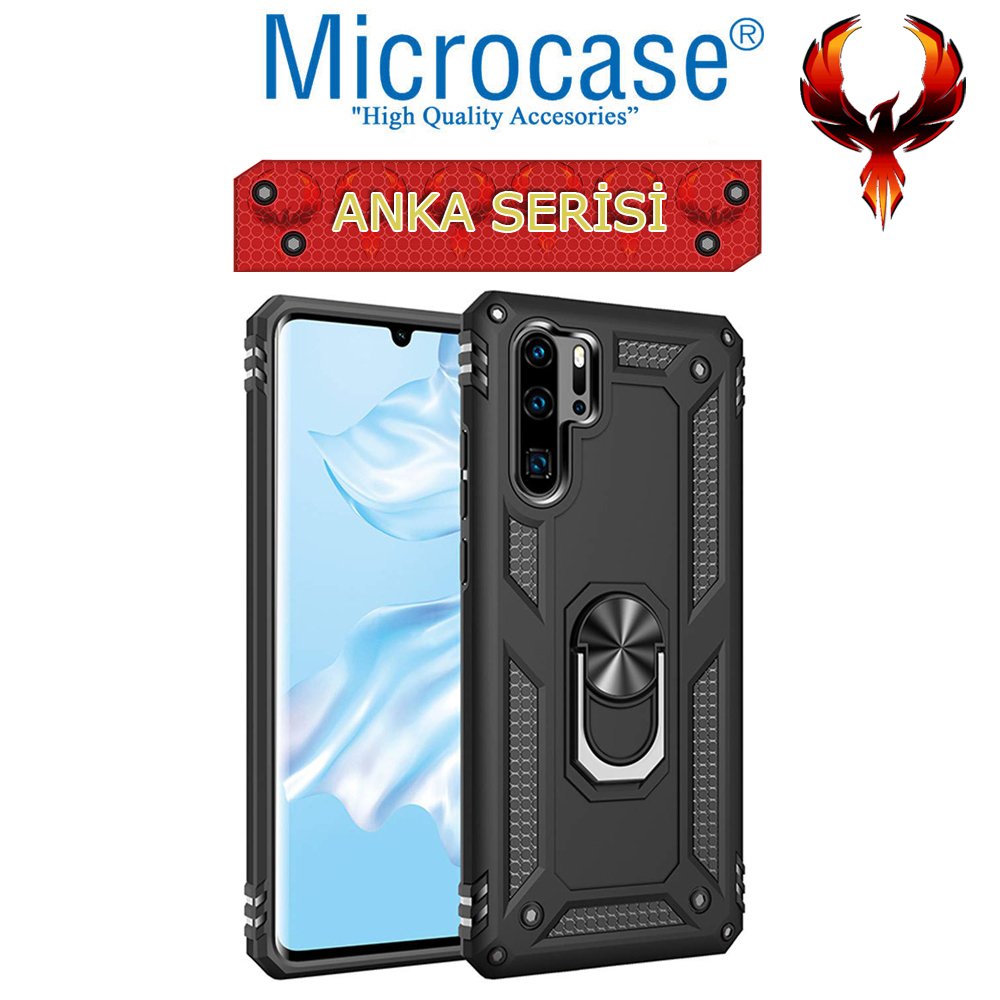 Microcase Huawei P30 Pro Anka Serisi Yüzük Standlı Armor Kılıf Siyah
