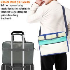Microcase 9-14 inch Tablet Macbook Laptop Tablet Çantası 2 Bölmeli AL4821 Krem Turkuaz Bej