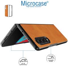Microcase Samsung Galaxy Z Fold 3 için Deri Desenli Plastik Koruma Kılıf - Taba