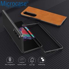 Microcase Samsung Galaxy Z Fold 3 için Deri Desenli Plastik Koruma Kılıf - Taba