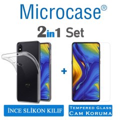 Xiaomi Mi Mix 3 Ultra İnce 0.2 mm Soft Silikon Kılıf + Cam Koruma