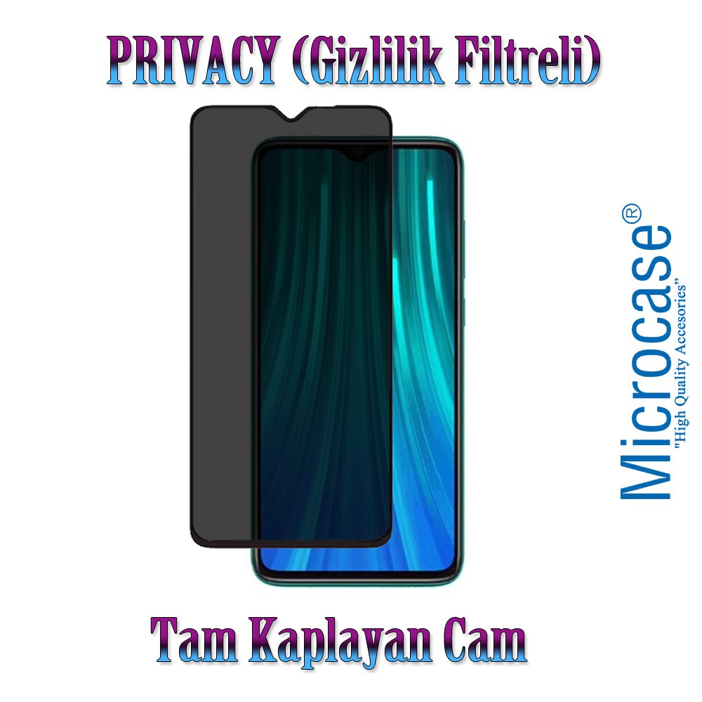 Microcase Xiaomi Redmi Note 8 Pro Privacy Gizlilik Filtreli Tam Kaplayan Tempered Cam - Siyah