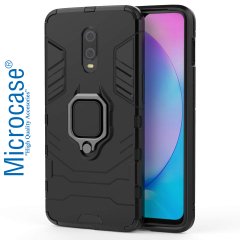 Microcase OnePlus 7 Batman Serisi Yüzük Standlı Armor Kılıf - Siyah + Tam Kaplayan Çerçeveli Cam