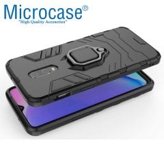 Microcase OnePlus 7 Batman Serisi Yüzük Standlı Armor Kılıf - Siyah + Tam Kaplayan Çerçeveli Cam