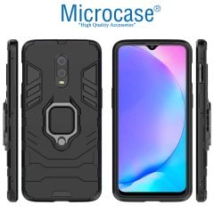 Microcase OnePlus 7 Batman Serisi Yüzük Standlı Armor Kılıf - Siyah + Tam Kaplayan Çerçeveli Cam