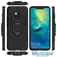 Microcase Huawei Mate 20 Pro Batman Serisi Yüzük Standlı Armor Kılıf Siyah